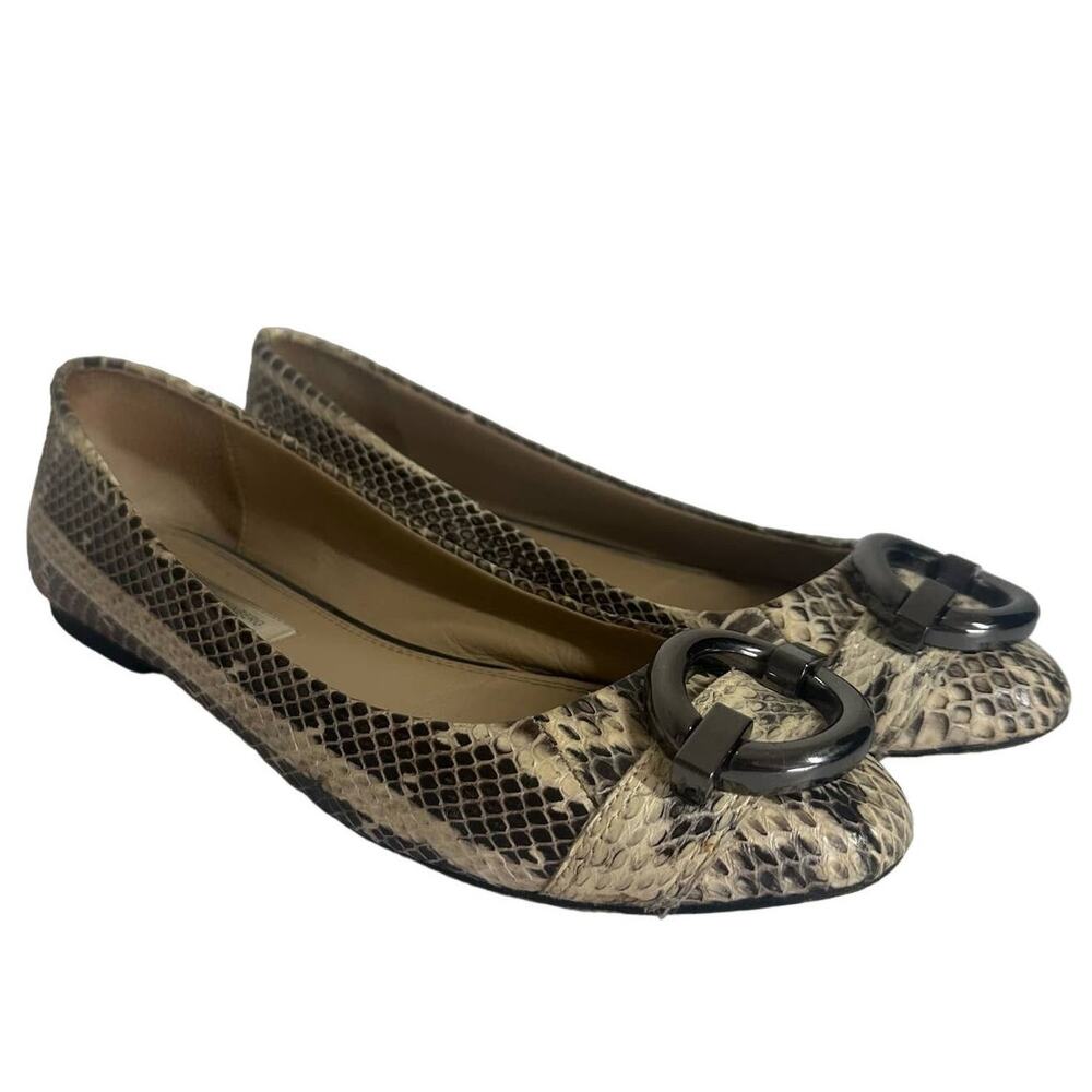 Diane Von Furstenberg Women's Snake Print Buckle Ballet Flats Size 8 Leahter
